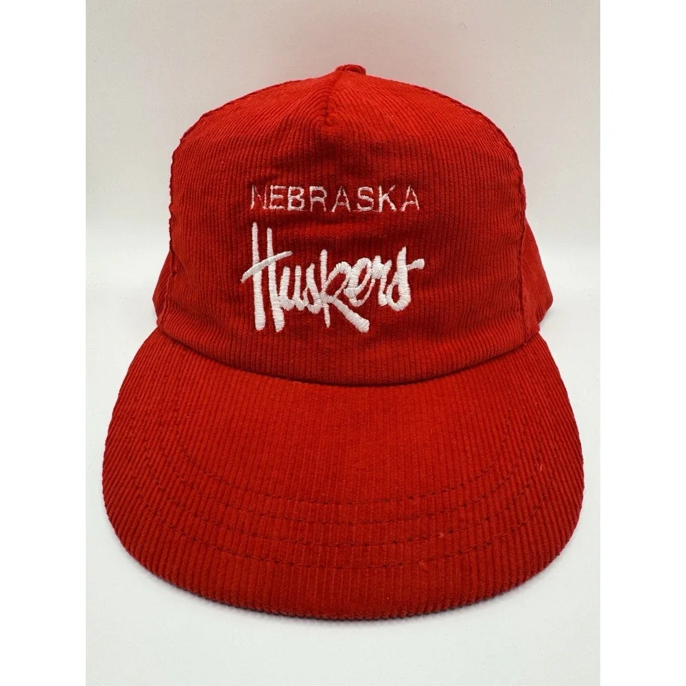 VTG Nebraska Huskers Corduroy Snapback Hat USA Made Red Cap OSFA